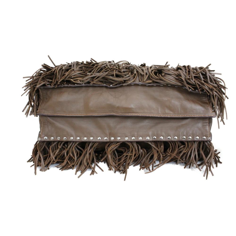 PRADA Fringe Bag Brown Leather Handbag Mothers - Picture 4 of 7